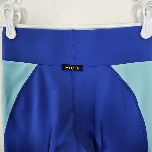 Michi Canyon Colorblock Compression Leggings Blue Yellow Small Luxury Activewear - Picture 5 of 12